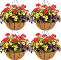 14 inch Metal Hanging Baskets For Plants Outdoor 4 Pack Round Metal Wire Hanging Basket Planter with Coco Fiber Liners Chain Round Wire Plant Holder for Garden, Patio, Deck, Porch Plants Flower Potss