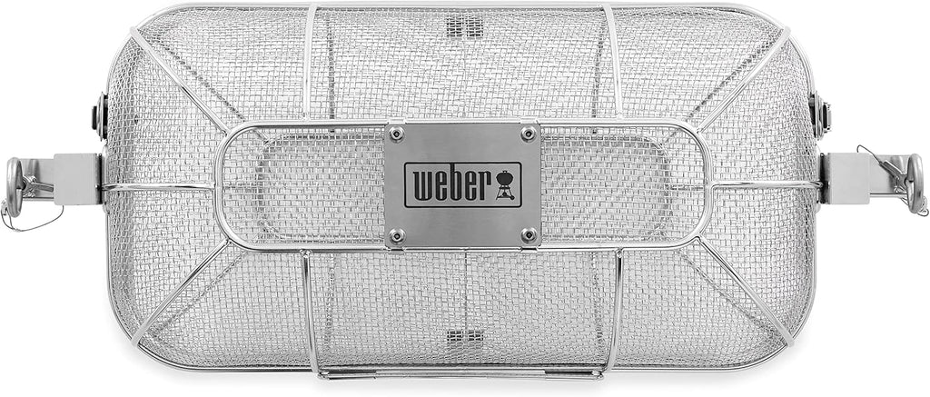 Weber Crafted® Rotisserie Crisping Basket, Stainless Steel for Gourmet Grilling | Rotisserie Basket with Removable Divider for Even Crisping, Air-Fryer Style (Rotisserie Kit Required) - Grill Accessory