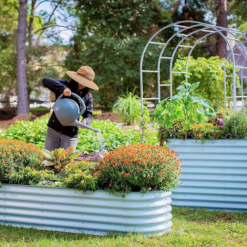 32" Extra Tall Raised Garden Bed Kits, 3.5 x 5 x 2.7ft Raised Planter Box Outdoor, 2 x 6.5 x 2.7ft Deep Root 6 in 1 Modular Metal Raised Beds for Gardening Vegetables Flowers Fruits - Sky Blue