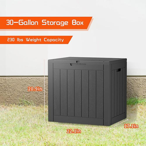 30 Gallon Waterproof Outdoor Storage Box,Resin Deck Box,Lockable Outside Storage Box Container for Patio Furniure,Garden (30 Gallon Black)