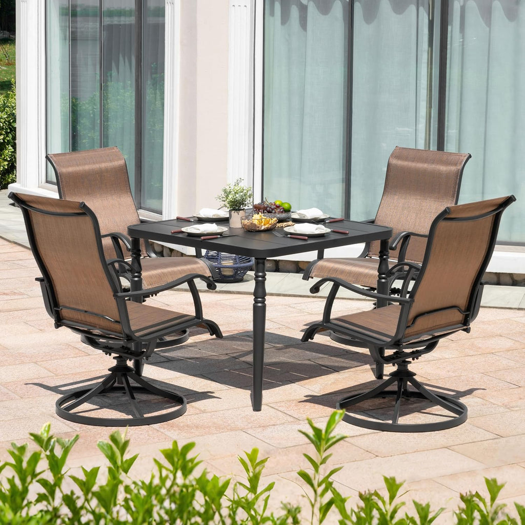 NUU GARDEN Patio Dining Chairs Set of 4, Outdoor Swivel Rocker Chairs with All-Weather Textilene Sling, High Back Metal Frame Swivel Patio Chairs for Backyard, Lawn, Deck, Brown