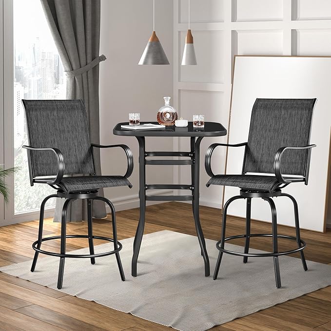 Yaheetech Patio Swivel Barstools Outdoor Chairs Set of 6, High Bistro Stools Outdoor Furniture, All-Weather Patio Stools for Outside, Beach, Lawn, Poolside and Garden, Black