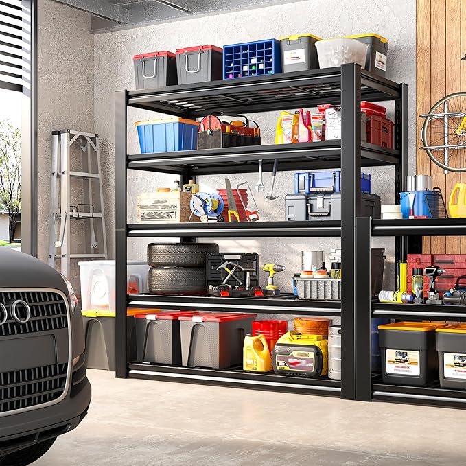 REIBII Garage Shelving 3200LBS, 5-Tier Storage Shelves, Adjustable Industrial Metal Shelving Unit for Garage, Basement, Pantry, Warehouse,Commercial, 36" W x 16" D x 72" H
