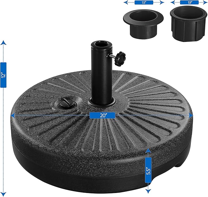 Yaheetech Umbrella Base 85.7lbs Round Water & Sand Filled Patio Outdoor Umbrella Stand with Steel Umbrella Holder Suit for Dia 1.5'' or 1.9'' Umbrella Pole, Black