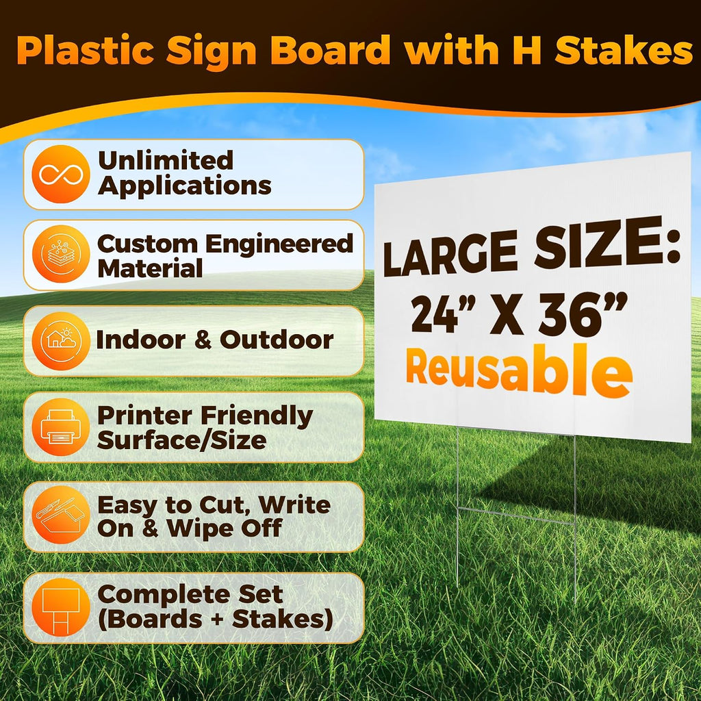 36 inch plastic blank yard signs with stakes, close-up detail