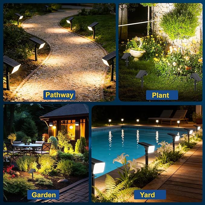 LANSOW Solar Spot Lights Outdoor Waterproof IP67, (2 Pack/90 LED/4 Modes) Solar Landscape Spotlights, 2-in-1 Solar Powered Flood Lights for Yard Garden Pathway Outside Tree, Auto ON/Off(Warm White)