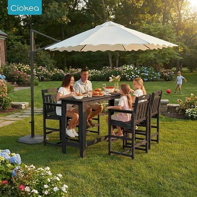 Ciokea Outdoor Bar Height Table Set of 5, 60" Extra Long Rectangle High Top Table and 4 Oversized Adirondack Chairs Set, Heavy-Duty All-Weather HDPE Patio Bar Set for Backyard Balcony Deck, Black