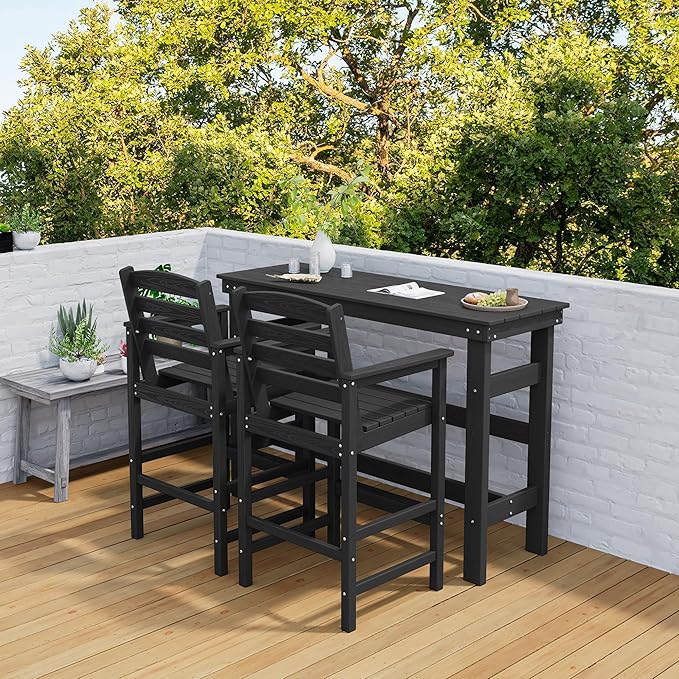 SERWALL 41" Outdoor Bar Table, All Weather HDPE Patio Bar Counter Height Table, Rectangle Patio Bar Table for Outside, Garden, Backyard, Balcony, Poolside, Black