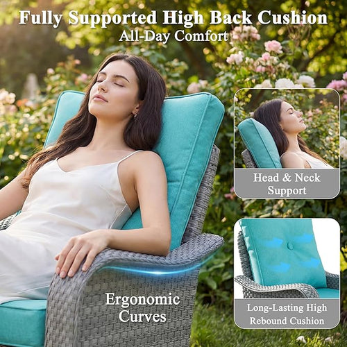2-Seat Modern Patio Furniture Set with Swivel Rocking Chairs, Thick 4″ Cushions, Dual-Strand Wicker Rattan, Rust-Resistant Steel Frame – Outdoor Conversation & Modular Sectional,Blue