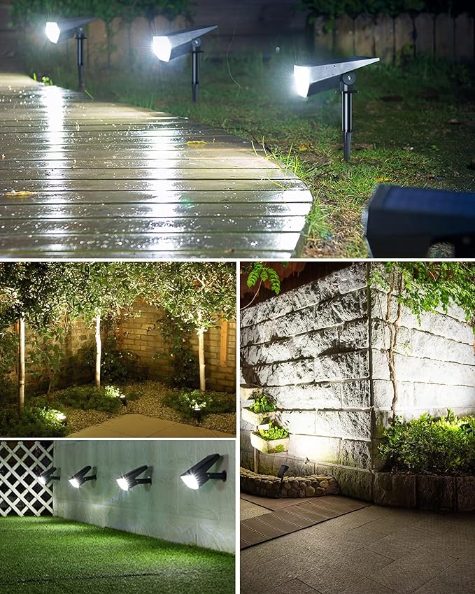 Biling Solar Spot Lights - 2-in-1 Outdoor Landscape Lights, 12 LED Bulbs - Solar Powered, IP67 Waterproof & Adjustable for Patio, Pathway, Yard, Garden, Driveway & Pool