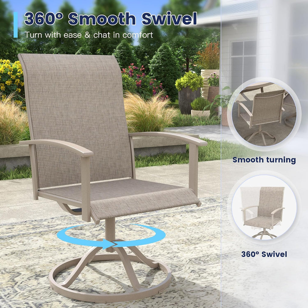 VICLLAX Patio Swivel Chairs Set of 2, Outdoor Dining Chairs with Textilene Breathable Fabric and Seat & Metal Frame Patio Sling Chairs for Backyard Deck Lawn Garden, Sandshell