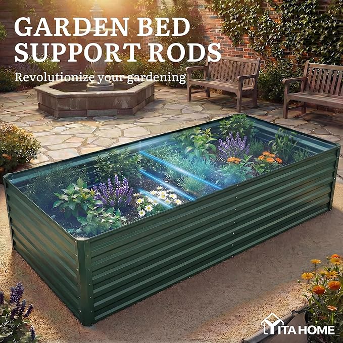YITAHOME 6pcs 6x3x2 ft Galvanized Raised Garden Bed Kit, Large Metal Planter Box with Gloves & Support Rod, Outdoor Flower Bed for Plants Vegetables, Green