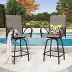 PHI VILLA Outdoor Bar Stools Swivel Set of 2, Outdoor Bar Height Tall Patio Chairs Grey with Armrest, High Top Patio Stools & Chairs with Sling Fabric for Outside Kitchen