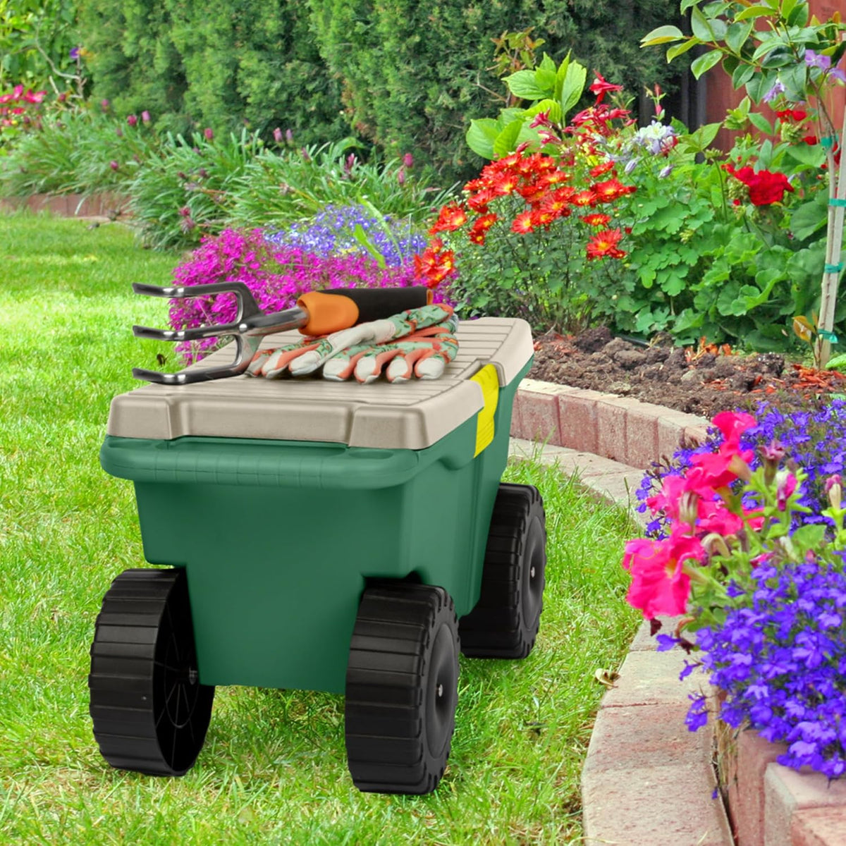 rolling garden cart with seat - plastic storage, view 10