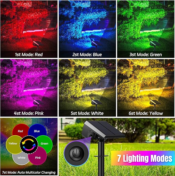 Solar Spot Lights Outdoor Color Changing, [10 pack/28 LED] 7 Modes Auto On/Off Solar Landscape Spotlights, Ip67 Waterproof Solor Powered Pathway Lights for Outside Yard Garden Walkway Tree Patio