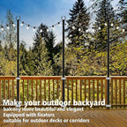 10Ft String Light Poles 6 Pack,Light Poles for Outside Lights,Outdoor with Fence Brackets Hanging Lights,Metal Stand Deck Patio Backyard