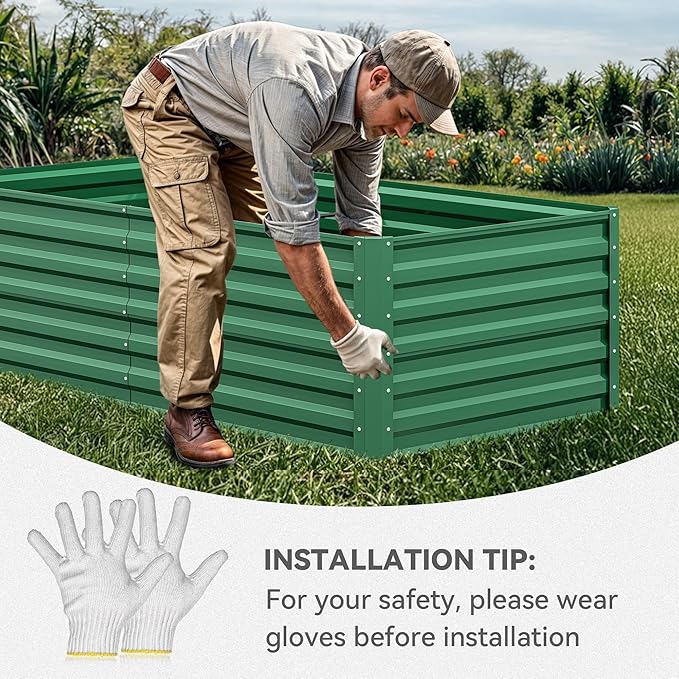 YITAHOME 6x3x2 ft 2pcs Galvanized Raised Garden Bed Kit, Large Metal Planter Box with Gloves & Support Rod, Outdoor Flower Bed for Plants Vegetables, Green
