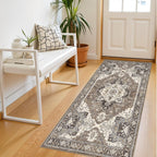 RUUGME Entryway 2x4 Runner Rug: Washable Vintage Rugs Low Pile Lightweight Stain Resistant Carpet for Kitchen Bedroom Non-Slip Soft Thin Floor Mat for Bathroom Laundry Room (Beige,2x4)