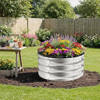 ZXZYHFTY Round Galvanized Raised Garden Bed kit,Silver Outdoor Garden Raised Planter Box, Round Large Metal Raised Garden Beds for Vegetable 2 * 2 * 1ft 2 Pcs
