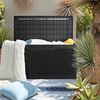 JUMMICO 100 Gallon Resin Deck Box with Cushion, Waterproof Outdoor Storage Box with Lockable Lid for Garden Tools, Patio Cushions (Black)