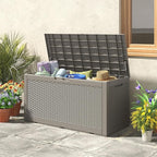 Outdoor Storage Box, Resin Deck Boxes Indoor and outdoor, Waterproof Storage Box Lockable Lid (Grey, 100 Gallon)