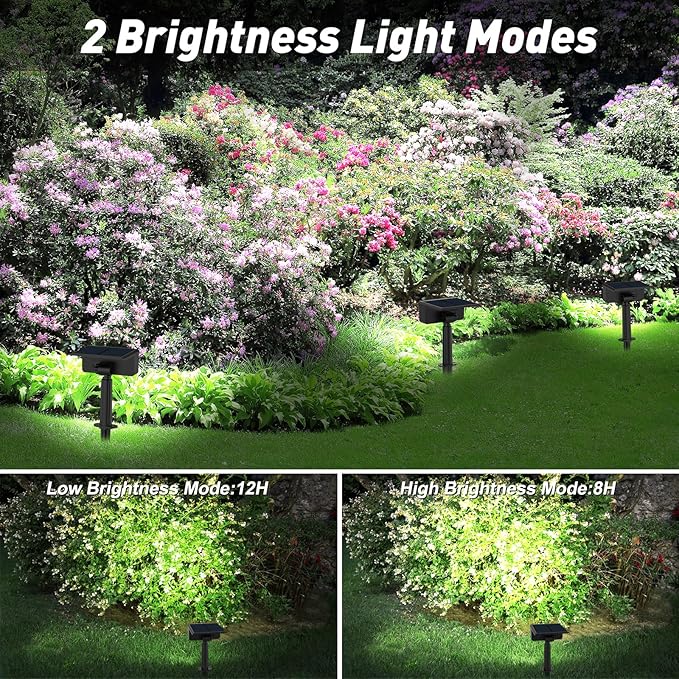 T-SUN Solar Spot Lights Outdoor 4 Pack, 49 LED 2 Lighting Modes, IP65 Waterproof Landscape Spotlights, 2 in 1 Auto On/Off Solar Lights for Yard, Garden, Driveway, Pathway (White)