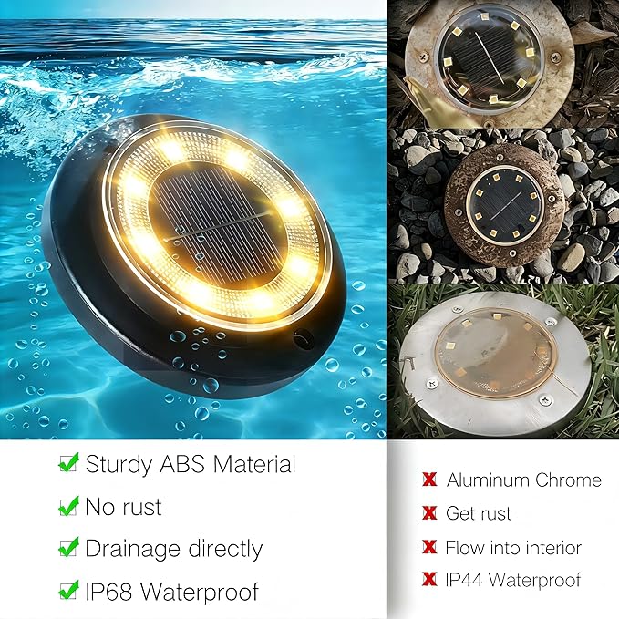 Flacchi Solar Lights Outdoor - Solar Powered Ground Lights Outdoor Solar Disk Light Waterproof Landscape Light for Patio Yard Pathway Walkway Driveway (Warm White, 2 Pack)