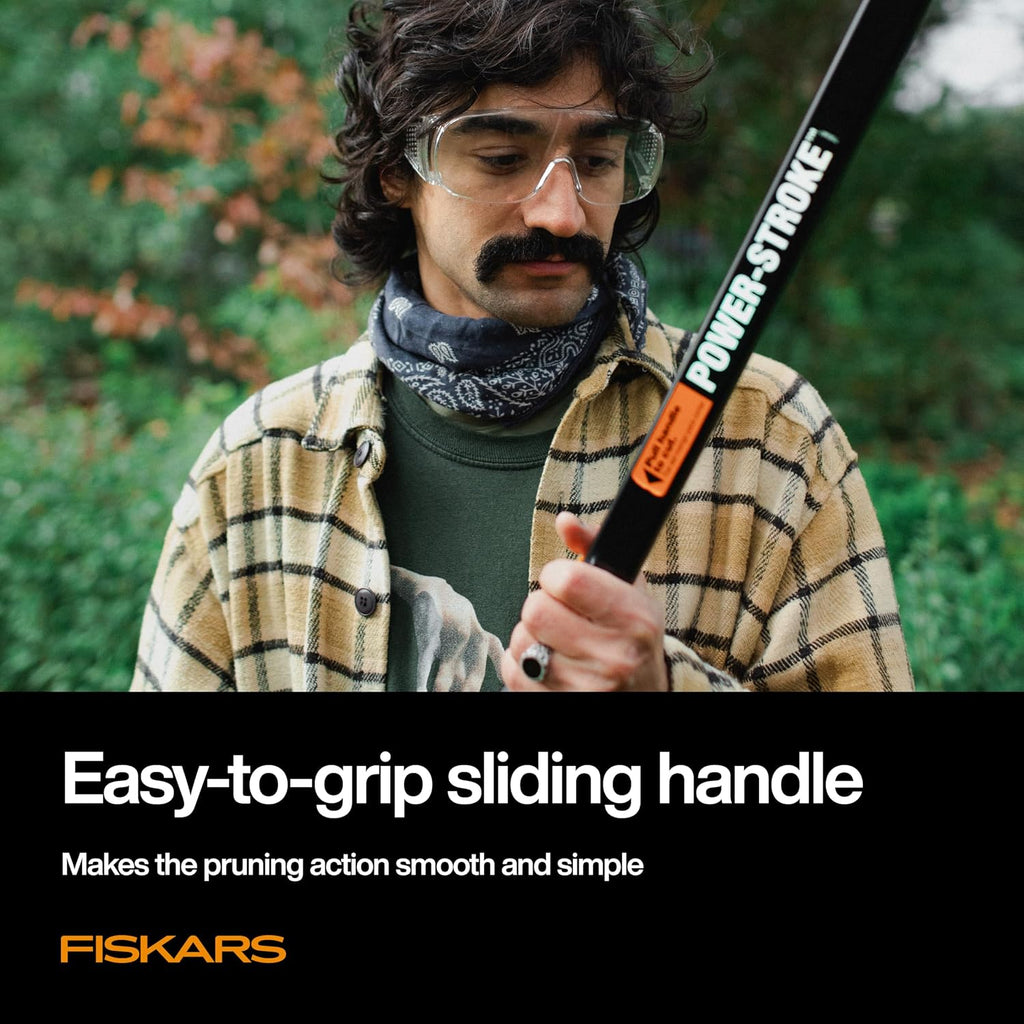 Fiskars 2-in-1 Extendable Tree Pruner and Pole Saw (Extends 7.9 - 12 feet) with Rotating Head, Pruning Stik Model with 15-Inch Double-Grind Saw Blade, and Double Locking System