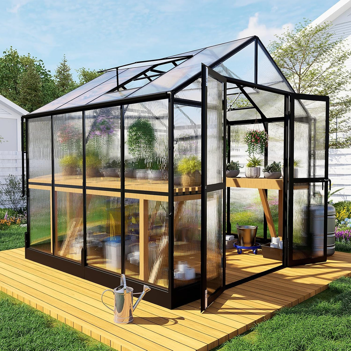 howe 8x8x7.5 ft polycarbonate greenhouse with lockable swing, main product view
