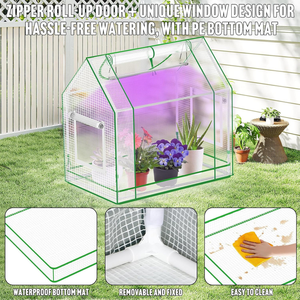 [careforge] mini greenhouse indoor with grow light &, close-up detail