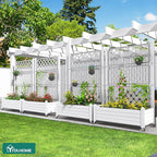 YITAHOME 3.6x1.5x5 FT Planter Box Trellis with Wheels, Large Outdoor Plastic Raised Garden Bed with Drain Plug for Climbing Plants, Grayish-White