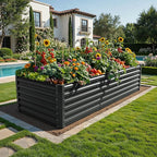 YITAHOME 96x48x24 in Galvanized Raised Garden Bed Kit, Large Metal Planter Box with Gloves, Safety Rubber & Support Rod, Outdoor Flower Bed for Plants Vegetables, Black