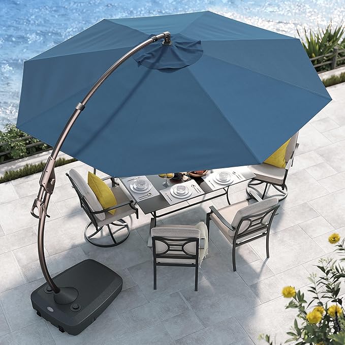 Grand patio 12 FT Sunbrella Cantilever Umbrella with Base Outdoor Aluminum Offset Umbrella with Tilt Adjustment (Sapphire Blue, 12 FT-SUNBRELLA)