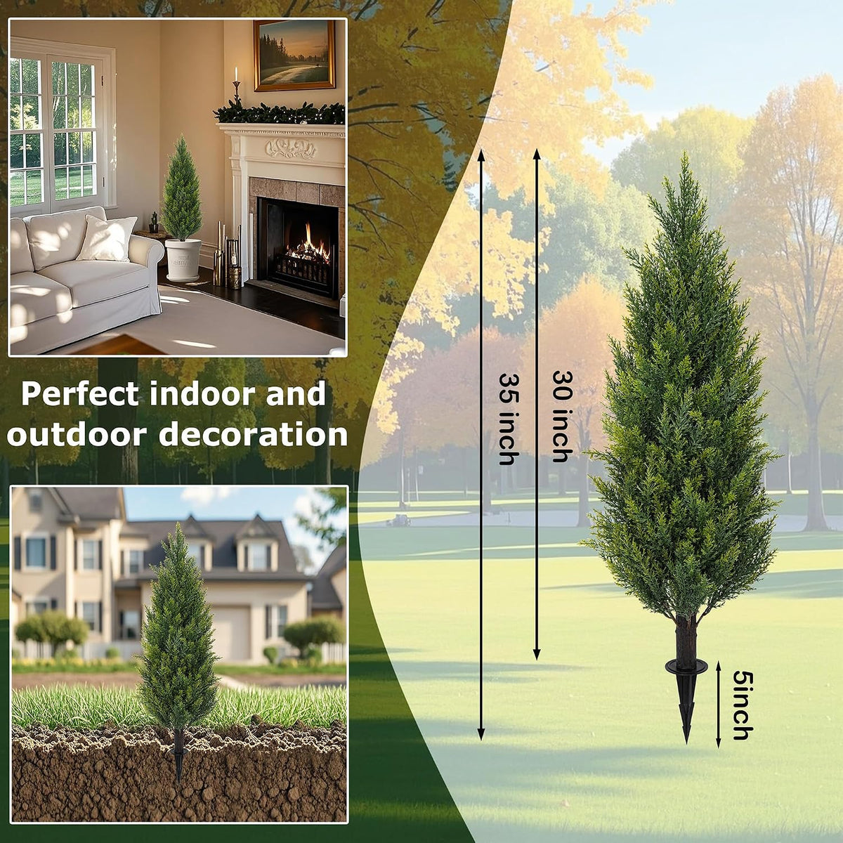 ecolvant 3ft artificial cedar topiary trees with ground showing dimensions