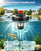 1HP Floating Pond Fountain Aerator, 15000GPH, 110V, Red | 304 Stainless Steel, Smart LCD Timer, Anti-Drift Base, 100 FT Copper Cord, Dual Fountain Nozzles