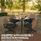 5-Piece Patio Dining Set for 4，Outdoor Dining Set with Wicker Swivel Patio Dining Chairs with Cushions & 1 Black Square Woodgrain Dining Table with 1.75”Market Umbrella Hole, Black & Brown