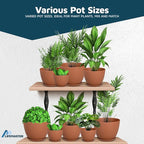 Terracotta Plant Pots with Drainage Holes & Saucers 3 Pack, Indoor & Outdoor Stackable Space-Saving Planters for Houseplants & Flowers, (7", 6.7", and 6" Inches), Durable & Weatherproof Materials