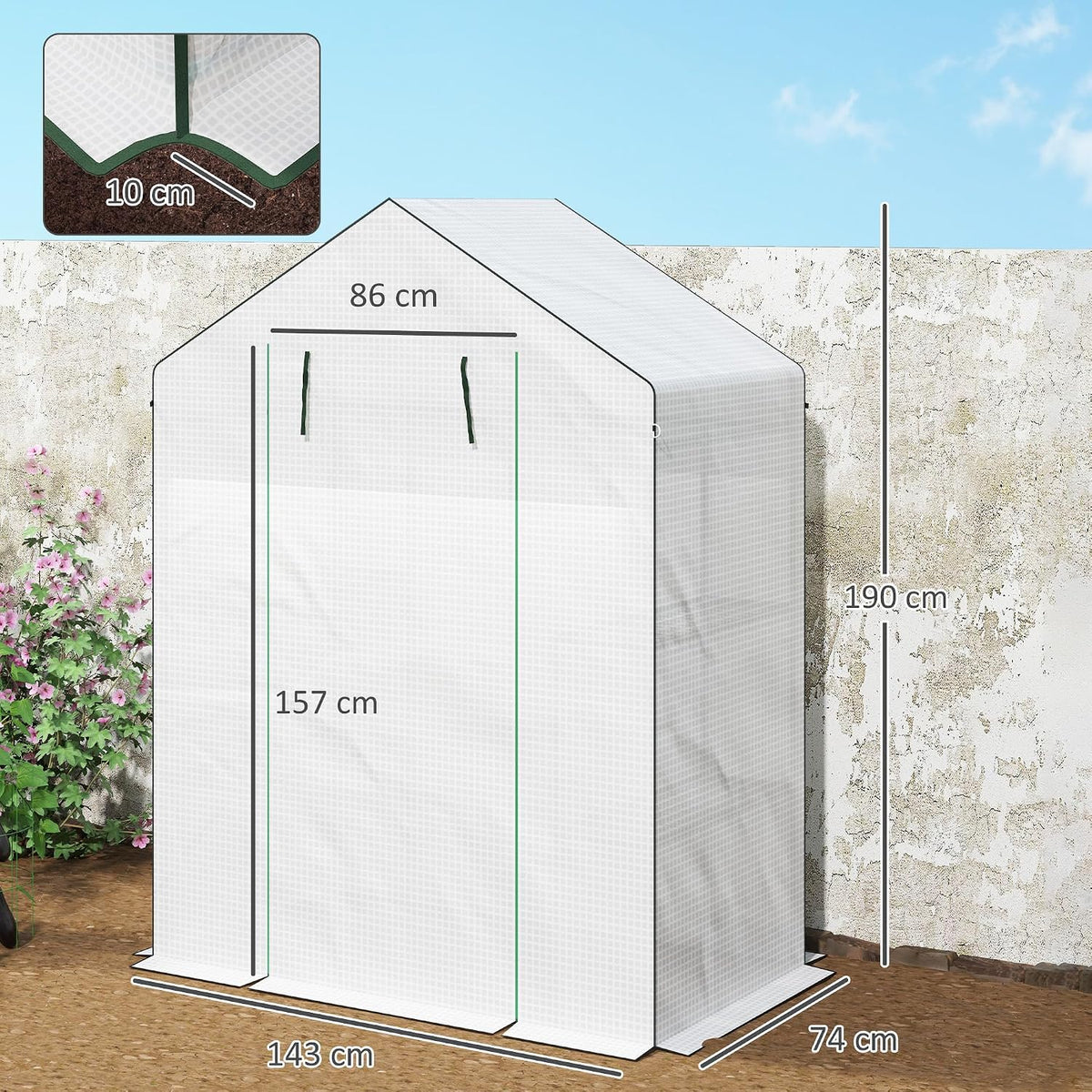 outsunny walk-in greenhouse with 3 tier 4 shelves on a desk or shelf