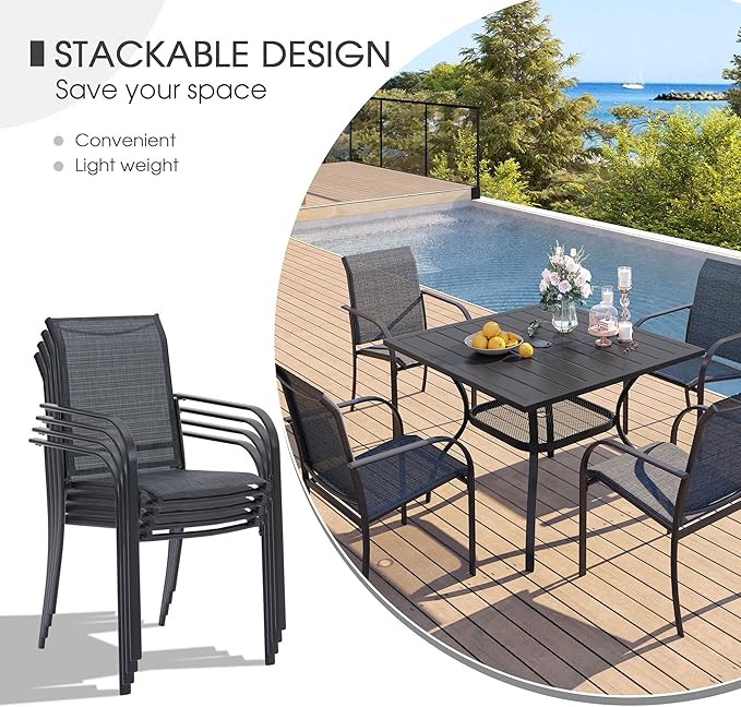 VICLLAX 3-Piece Patio Dining Set for 2, Includes Round Table and 2 Stackable Chairs, Grey Wood-Like Set