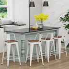 Yongchuang 26 inch Metal Bar Stools Set of 4 Counter Height Barstools Farmhouse Kitchen Bar Chairs with Wood Seat Low Back Cream White