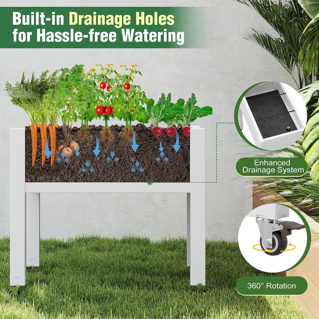 elevated raised garden bed with wheels,planter box,ashen-26.3" h, close-up detail