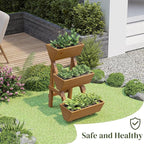 3-Tier Wooden Vertical Raised Garden Bed with Legs, Tiered Planter Box, Vertical Garden Planter,Wood Plant Stand Wood Flower Rack for Patio, Balcony, Freestanding. (Brown-Small)