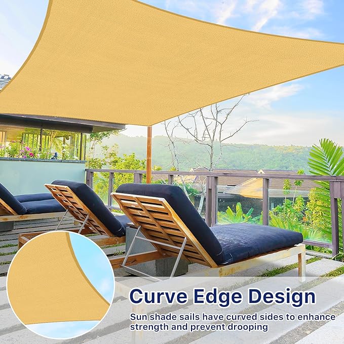 12'x12' Sun Shade Sail, UV Protection Outdoor Shade, Curved Tear Resistant Heavy Duty Sun Shade for Patio Garden, Backyard, Deck, Car Port, Playground, (Sand)