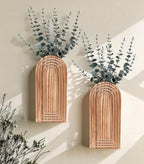 DREAMLOOM 2 Pack Wooden Wall Vases with Eucalyptus Artificial Plants, Wall Hanging Planters Boho Modern Farmhouse Indoor for Narrow Spaces Entryway Bathroom Home Office Decoration, Brown
