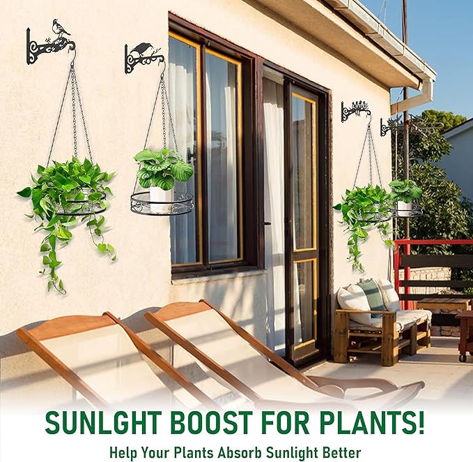 4-Pack Metal Hanging Planters for Outdoor Plants - Heavy Duty Hanging Baskets for Plants Outdoor with Chains and Long Hooks – Aesthetic Hanging Plant Holder for an Instant Indoor Gardening Decor