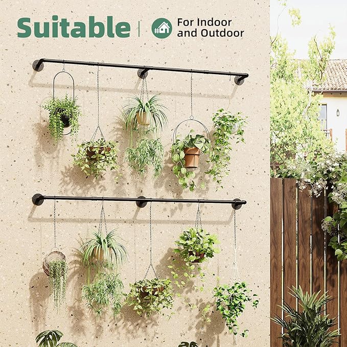 Plant Hanger Indoor Hanging Planters for Indoor Plants Hanging Plant Holder Window Plant Rod Black Metal Shelves 70.8 Inch 2PCS Pot not Included