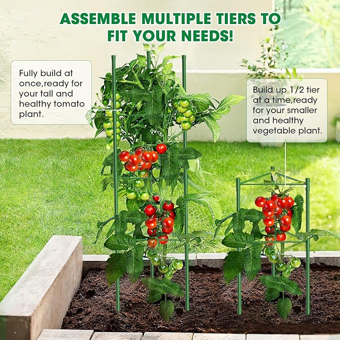 3 Pack Tomato Cages, 51.2in Tomato Plant Support Stakes Heavy-Duty, Garden Tomato Cages & Trellis for Climbing Vegetables, Tomatoes, Peppers, and Potted Plants(3)