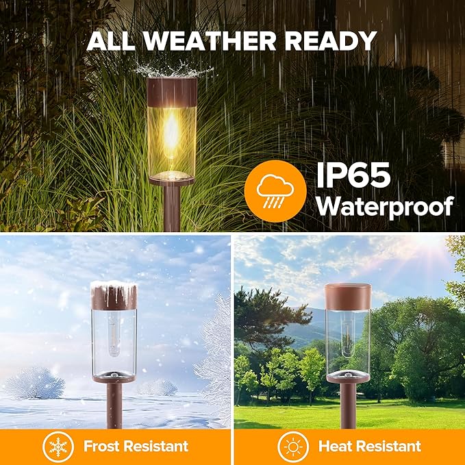 UME 10 Pack Solar Pathway Lights Outdoor, Bright Solar Garden Lights with Metal Design–IP65 Waterproof, Auto On/Off, 3000K LED Landscape Lighting for Yard, Lawn, Walkway, Driveway, Patio Decor