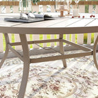VICLLAX 60" Outdoor Round Patio Table for Lawn Garden, All Weather Metal Round Patio Dining Table with Adjustable Umbrella Hole, Outdoor Table for 8-10 Person, Cream Color Tabletop