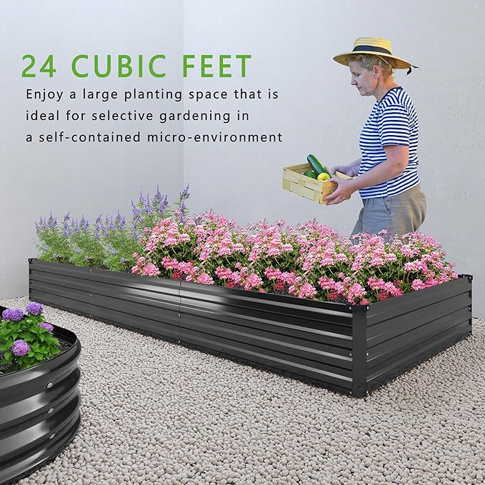 12x2x1FT Galvanized Raised Garden Bed Kit,Vegetable Boxes-Rectangle Metal Flower Box,Large Planter Raised Beds Outdoor Garden for Planting,Fruit,Herb-Black